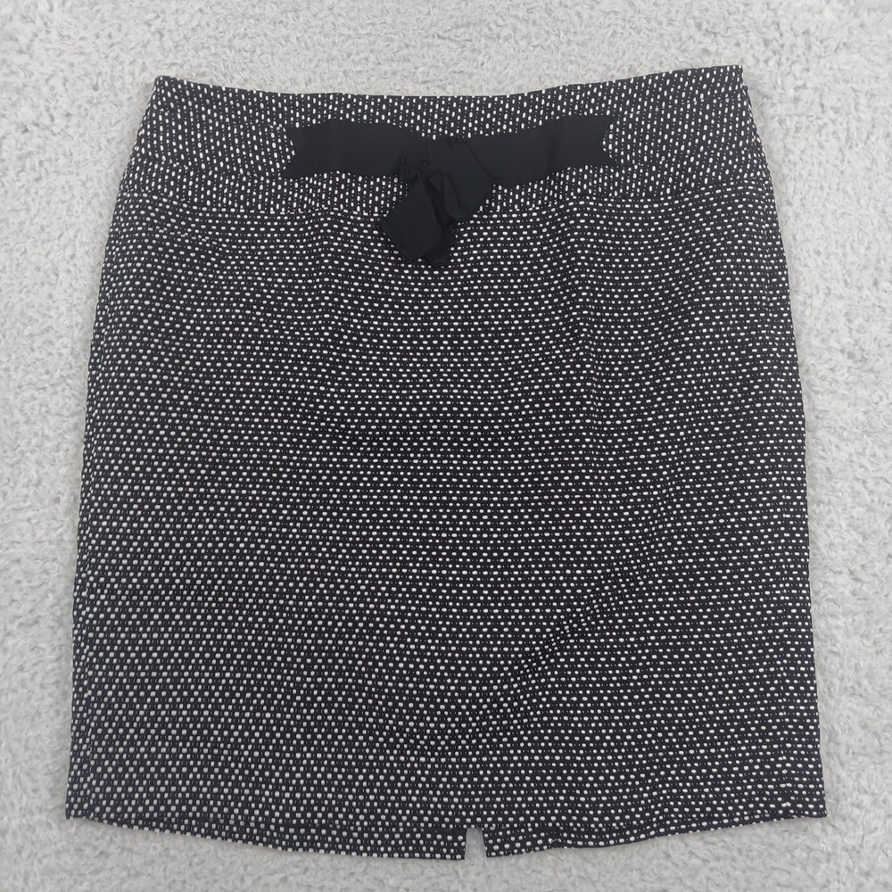 LOFT Skirt Pencil Women 12 Black White Textured Grosgrain Bow Accent